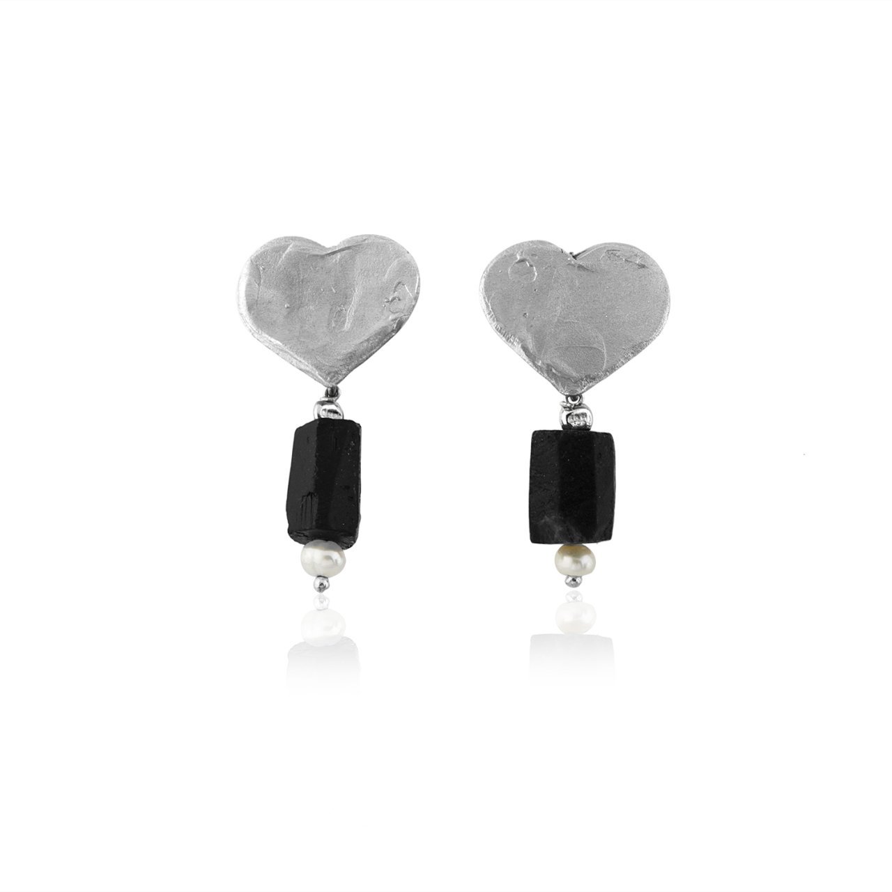 Siyah Turmalin Kalp Küpe