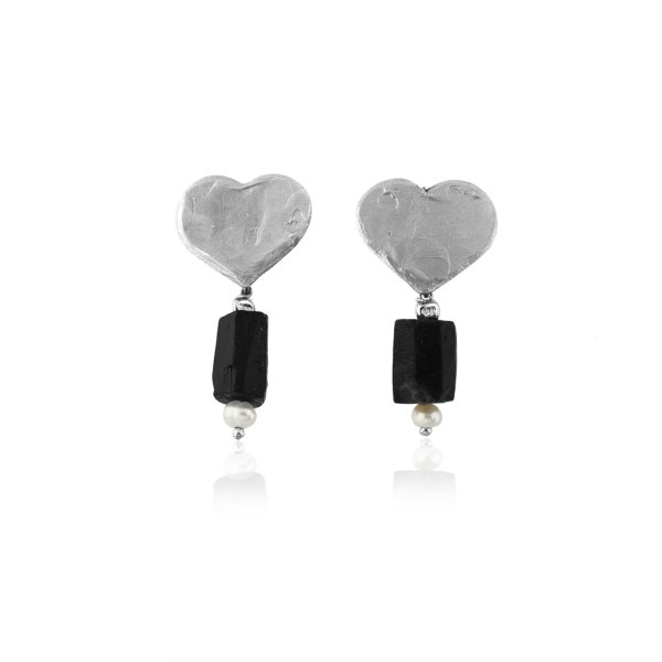 Siyah Turmalin Kalp Küpe